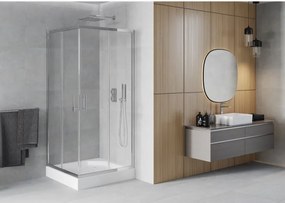 Mexen Rio, štvorcový sprchový kút 90 x 90 cm, 6mm číre sklo, chrómový profil + biela sprchová vanička RIO, 860-090-090-01-00-4510