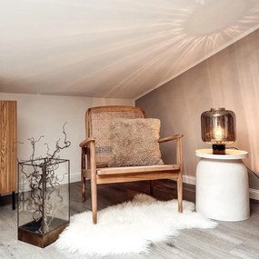 Dizajnová stolná lampa čierna s dymovým sklom - Qara