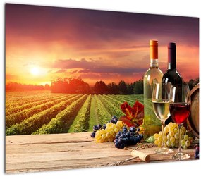 Sklenený obraz vinice s vínom (70x50 cm)
