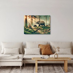 Sklenený obraz - Medvede v lese (70x50 cm)