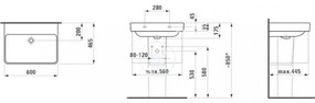 LAUFEN Pro S Umývadlo, 600 mm x 465 mm, bez otvoru na batériu, biela H8109630001091