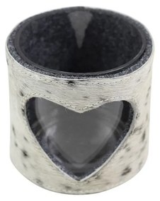 Kožený svietnik s ozdobou srdca čierna / biela - Ø 11,5 * 10,5 cm