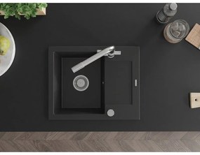Mexen Enzo, granitový drez 576x465x174 mm, 1-komorový, chrómová batéria Duero, čierna, 6506-77-671600-00