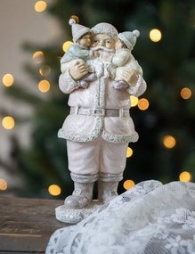 Ružová vianočná dekorácia Socha Santa s deťmi - 10*8*21 cm