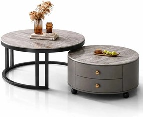 LuxuryForm DESIGN Konferenčný stolík ORION 70 × 70 / 50 × 50 cm – sivý / sivý mramor (set 2 ks)