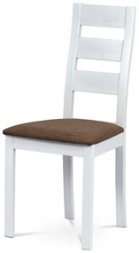 Jídelní židle, masiv buk, barva bílá, látkový hnědý potah