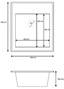 Sink Quality Ferrum New 4050, 1-komorový granitový drez 400x500x185 mm + zlatý sifón, čierna, SKQ-FER.4050.BK.XG
