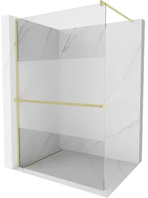 Mexen Kioto+, sprchová zástena Walk-In s poličkou a vešiakom 90 x 200 cm, 8mm číre sklo-námraza, zlatý matný profil, 800-090-121-55-35