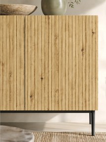 Biela komoda Nicole 200 cm so štyrmi dverami - biely / dub artisan / čierne nohy