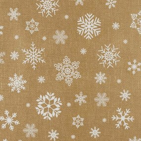 Vianočný PVC obrus Biele vločky na zlatom PV-070 - metráž š. 140 cm