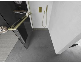 Mexen Kioto+, sprchová zástena Walk-In s poličkou a vešiakom 115 x 200 cm, 8mm číre sklo, zlatý matný profil, 800-115-121-55-00