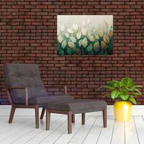 Sklenený obraz - Zlato-zelené listy (70x50 cm)