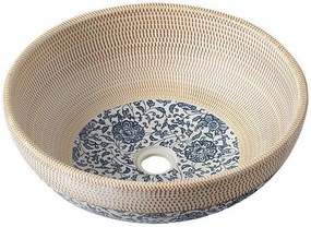 Sapho Sapho, PRIORI keramické umývadlo, priemer 41 cm, farba béžová s modrou maľbou, PI011