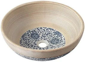 Sapho Sapho, PRIORI keramické umývadlo, priemer 41 cm, farba béžová s modrou maľbou, PI011