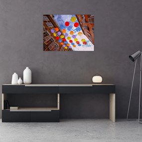 Sklenený obraz farebných dáždnikov (70x50 cm)
