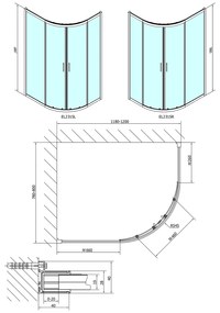 Polysan Polysan, EASY LINE štvrťkruhová sprchová zástena 1200x800mm, L/R, číre sklo, EL2315