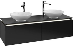 VILLEROY &amp; BOCH Legato závesná skrinka pod dve umývadlá na dosku, 2 zásuvky, s LED osvetlením, 1400 x 500 x 380 mm, Black Matt Lacquer, B591L0PD