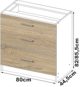 Spodná kuchynská skrinka s doskou LIMA S80 SZ3 biela / dub sonoma