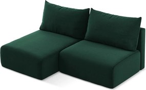 Tmavozelená zamatová rozkladacia/s úložným priestorom rohová pohovka (ľavý roh/s leňoškou) Kalena – Makamii