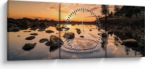 Obraz vodnej hladiny pri západe slnka (s hodinami) (90x30 cm)