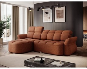 Terakotová zamatová rozkladacia/s úložným priestorom rohová pohovka (ľavý roh/s leňoškou) Beneth – ELTAP