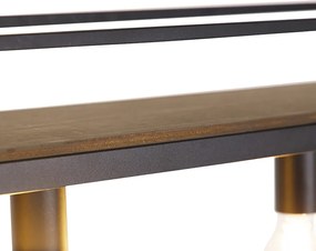 Inteligentné závesné svietidlo čierne s drevenou poličkou 4-svetlo vrátane Wifi A60 - Cage Rack