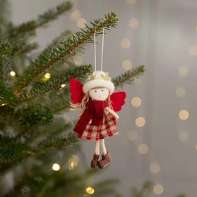 Vianočná ozdoba INGER dievčatko v károvaných šatách 800578