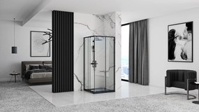 Rea Punto, sprchový kút s posuvnými dverami 80(dvere) x 80(dvere) x 190 cm, 5mm číre sklo, čierny profil + biela sprchová vanička Savoy, KPL-K1012