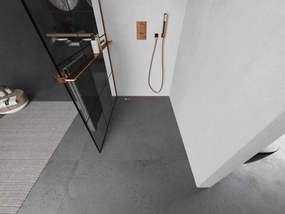 Mexen Kioto, sprchová zástena s poličkou a držiakom na uteráky 100 x 200 cm, 8mm číre sklo s čiernym vzorom, profil ružové zlato, 800-100-121-60-77