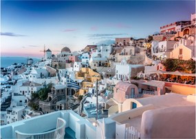 Sklenený obraz - Súmrak v Santorini (70x50 cm)