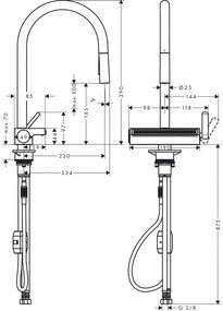 Hansgrohe Aquno Select M81 - Páková kuchynská batéria 170, vyťahovateľná sprška, 3jet, čierna matná 73837670