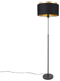 Moderná stojaca lampa čierna so zlatým dvojvrstvovým tienidlom - Parte