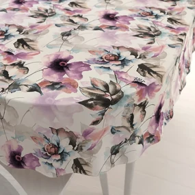 Biante Zamatový oválny obrus Tamara TMR-050 Abstraktné fialové kvety na smotanovom 50x100 cm