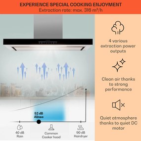Klarstein Alinea 90 Smart, digestor, 90 cm, nástenný, WiFi, A++, 500 m³/h, dotykový displej