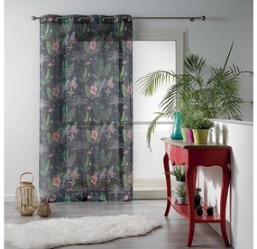 Záclona s exotickými kvetmi Paradizio &#8211; sivá 140x280cm