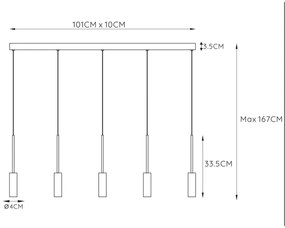 Lucide 24401/35/30 - LED Luster na lanku TUBULE 5xLED/7W/30V