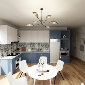 Luster na tyči LOTUS 6xE14/10W/230V čierna/béžová