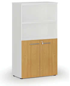 Kombinovaná kancelárska skriňa PRIMO WHITE, dvere na 2 poschodia, 800 x 420 x 1434 mm, biela/buk