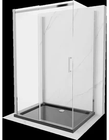 Mexen Omega sprchová kabína trojstenná, posuvné dvere 130 x 90 cm, Transparentné, Chrómová + sprchová vanička Flat - 825-130-090