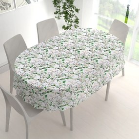 Biante Teflónový oválny obrus TF-117 Kvety magnólie na bielom 100x140 cm