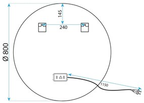 Tutumi Rea, LED zrkadlo 80cm s čiernym rámom MMJ P11397, HOM-05514