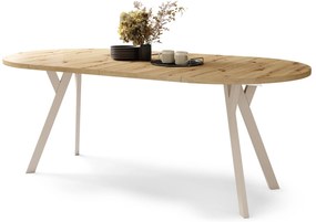 ALDO 100 Dub Artisan/béžové nohy - OKRÚHLY LOFTOVÝ/INDUSTRIÁLNY ROZKLADACÍ STÔL DO OBÝVAČKY/JEDÁLNE
