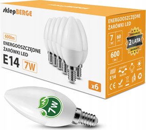 6x LED žiarovka E14 7W 580lm teplá farba 3000k c37