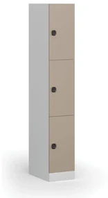 Šatníková skrinka s úložnými boxmi, 3 boxy, 1850 x 300 x 500 mm, kódový zámok, béžové dvere
