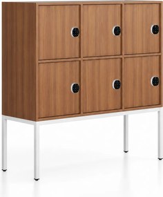 Kancelárska skriňa FRAME, nízka, biela podnož, 6x dvere, 1299 x 450 x 1331 mm, kódový zámok, orech