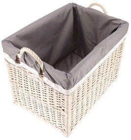 ČistéDrevo Biely prútený kôš na drevo obšitý - na kolieskach