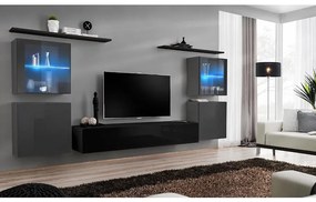 Obývacia stena Switch Sklo +LED XIV Grafit/čierna