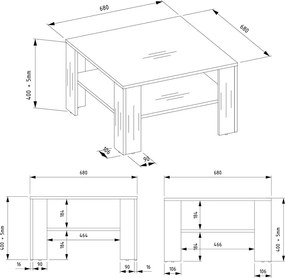 Konferenční stolek Lawa Square 68 cm dub artisan/černý