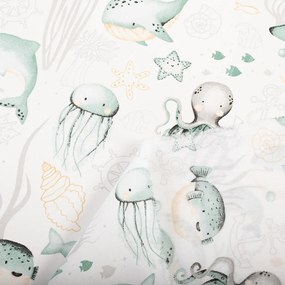 Biante Detský bavlnený záves Sandra SA-688 Morský svet zelený na bielom 150x180 cm