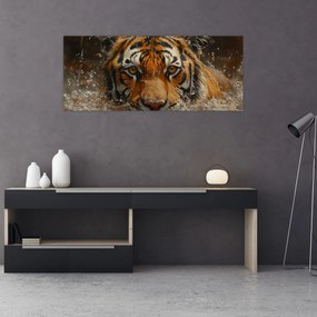 Obraz - Portrét tigra vo vode (120x50 cm)